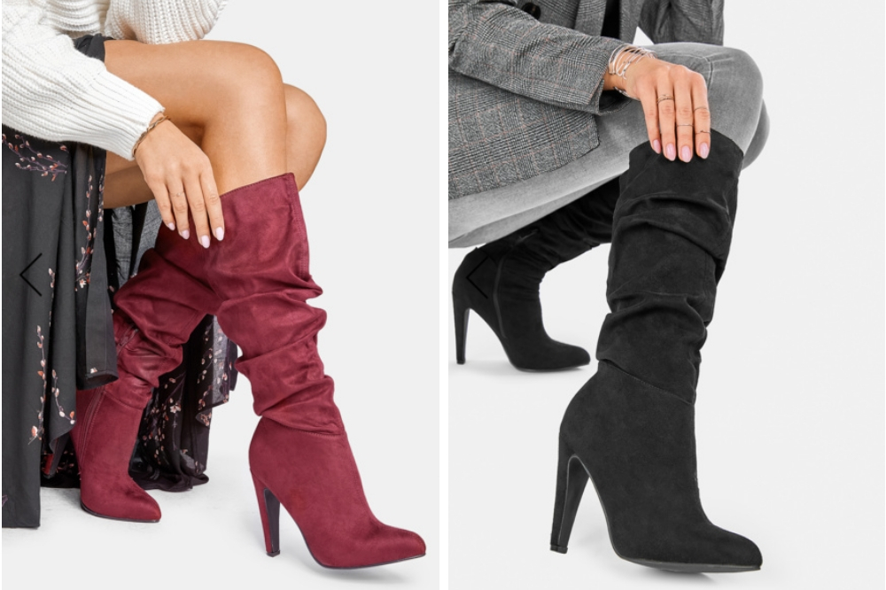 kozaki na szpilce z szeroką cholewką