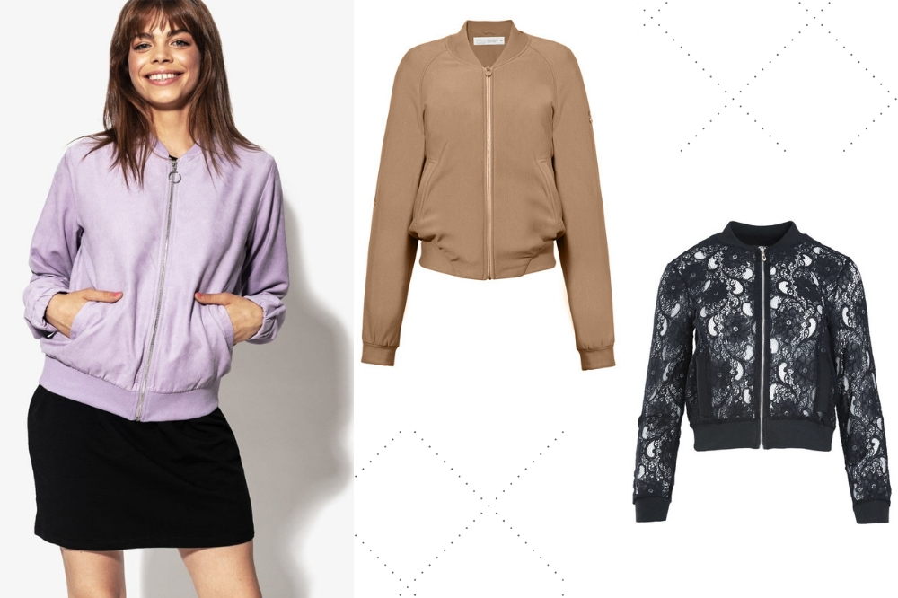 Bomberka sprawdzi się w stylizacjach casualowych i eleganckich, fot. sklep.sizeer.com, riskmadeinwarsaw.com, multu.pl.