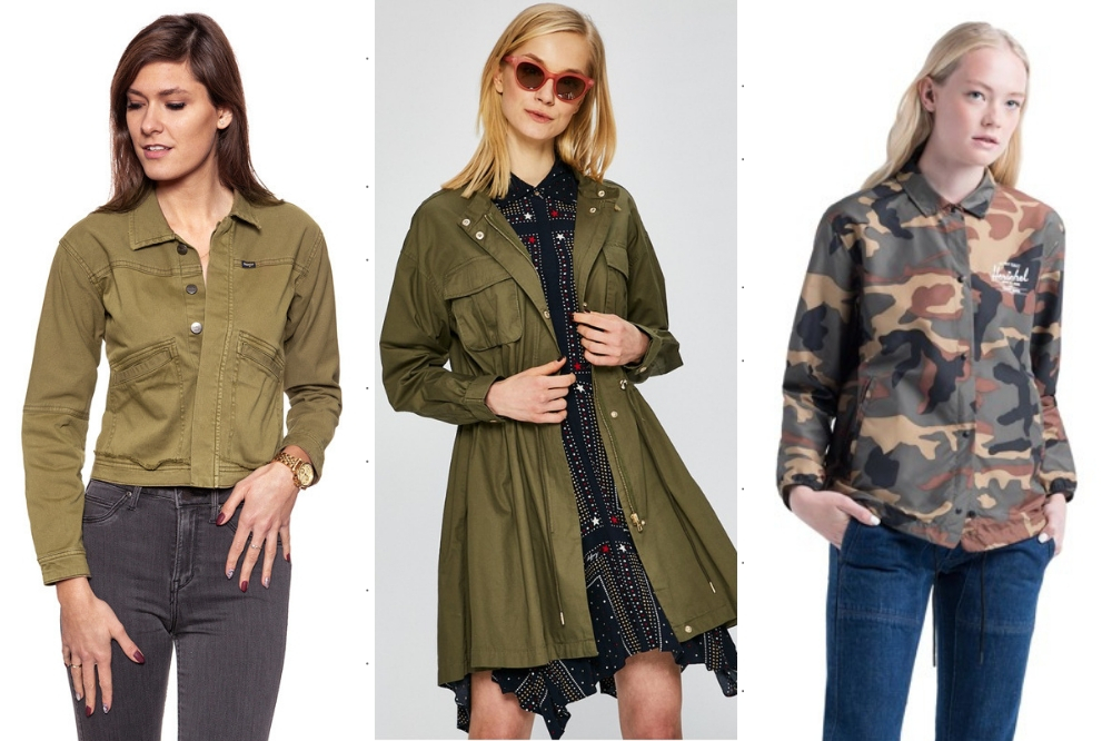 Militarne fasony kurtek wiosennych z wyprzedaży prezentują się bardzo atrakcyjnie, fot. youneedit.pl, answear.com, intempo.pl.