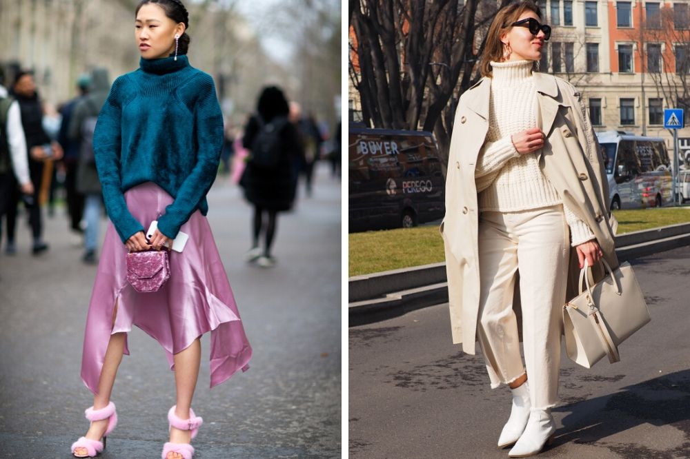 Sweter z golfem damski świetnie sprawdzi się zarówno z elegancką spódnicą, jak i w stylizacjach na cebulkę.