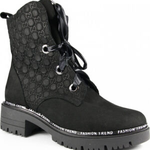 Czarne botki Hollybut sznurowane w stylu casual z nubuku