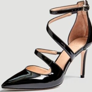 Czarne szpilki Guess na wysokim obcasie w stylu glamour z klamrami