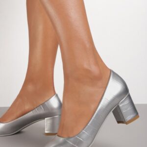 Srebrne czółenka Renee ze skóry