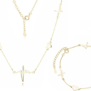 Valerio Elegancki pozłacany srebrny komplet celebrytka serca serduszka linia życia tętno puls srebro 925 Z1821ZG